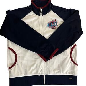 Reebok White/Navy/Red NFL Super Bowl XLII Studded, Full Zip Up Jacket- XL